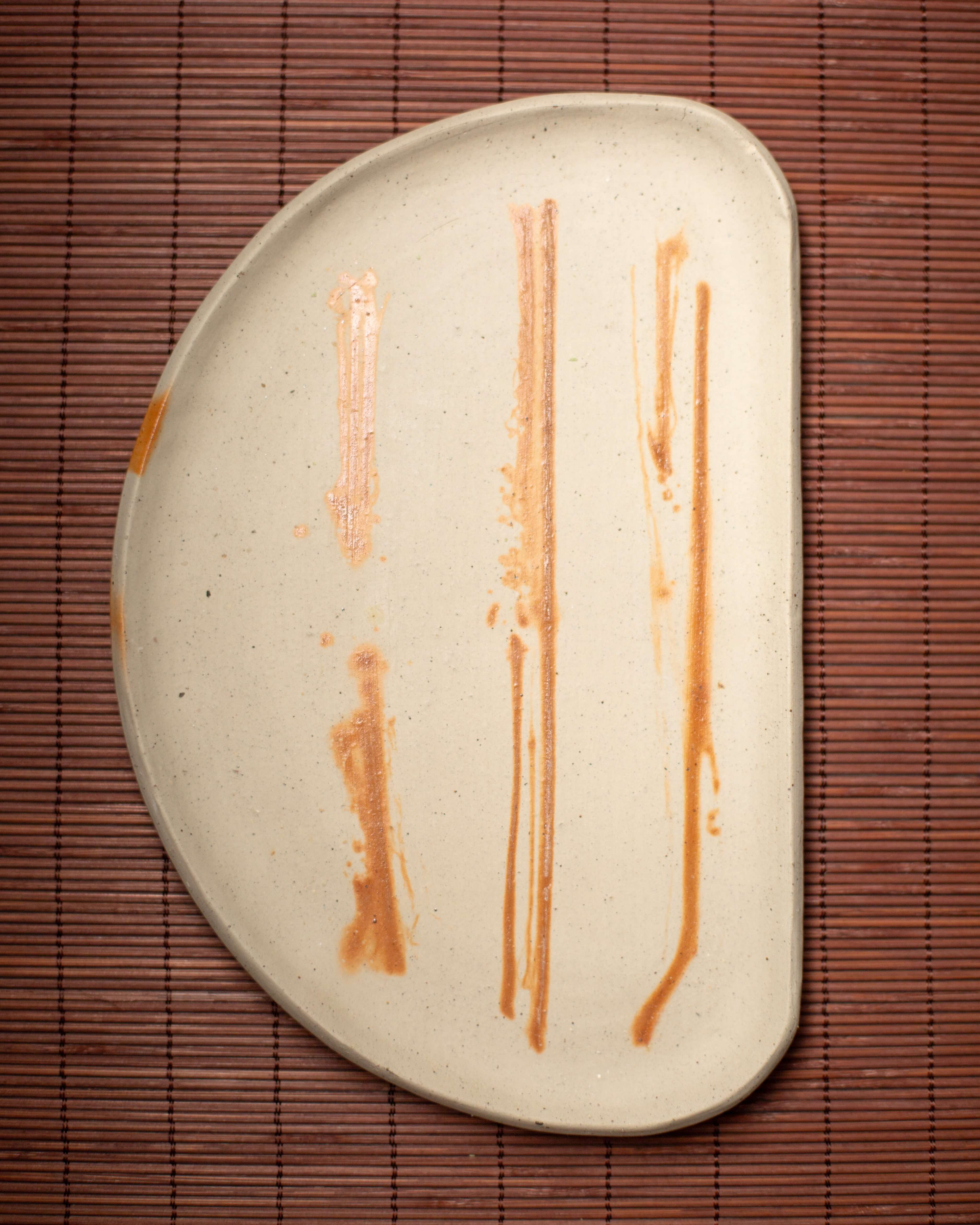 Handmade Bizen ware half plate handcrafted in Japan